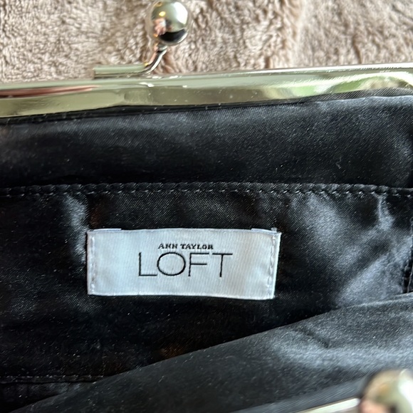 LOFT Black sequined clutch purse with silver metal trim and chain - Picture 6 of 6